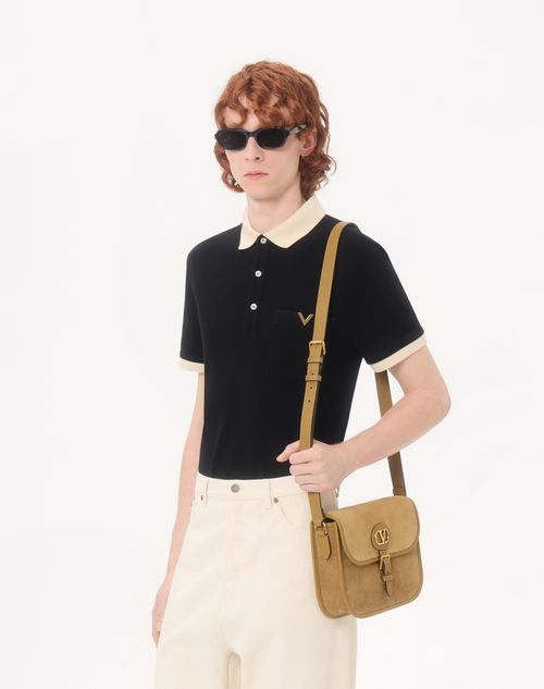 Valentino - Valentino Polo Shirt In Cotton Piquet With Vgold - Black/butter - Man - T-shirts And Sweatshirts